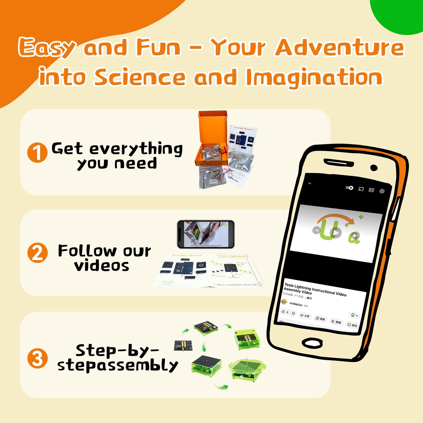 eUda+ STEM Tesla Lightning Kit for Kids&Adults 8-10 11-17 18+ Stem Toys for Ages 8-13 Teen Gift for Boys Girls 13-17 Science Kit for Kids 12-16 Build Your Own Tesla Coil Kit (Assembly Version, FWFB)