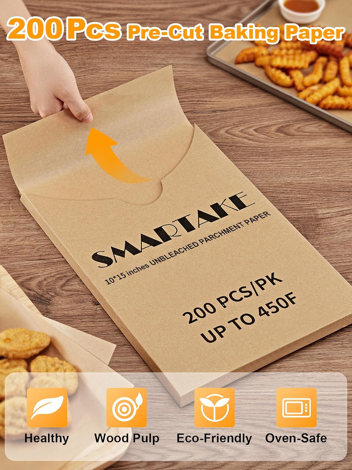 SMARTAKE Parchment Paper Baking Sheets - 200 Pcs Non-Stick Precut, 10x15 Inches for Baking & Grilling