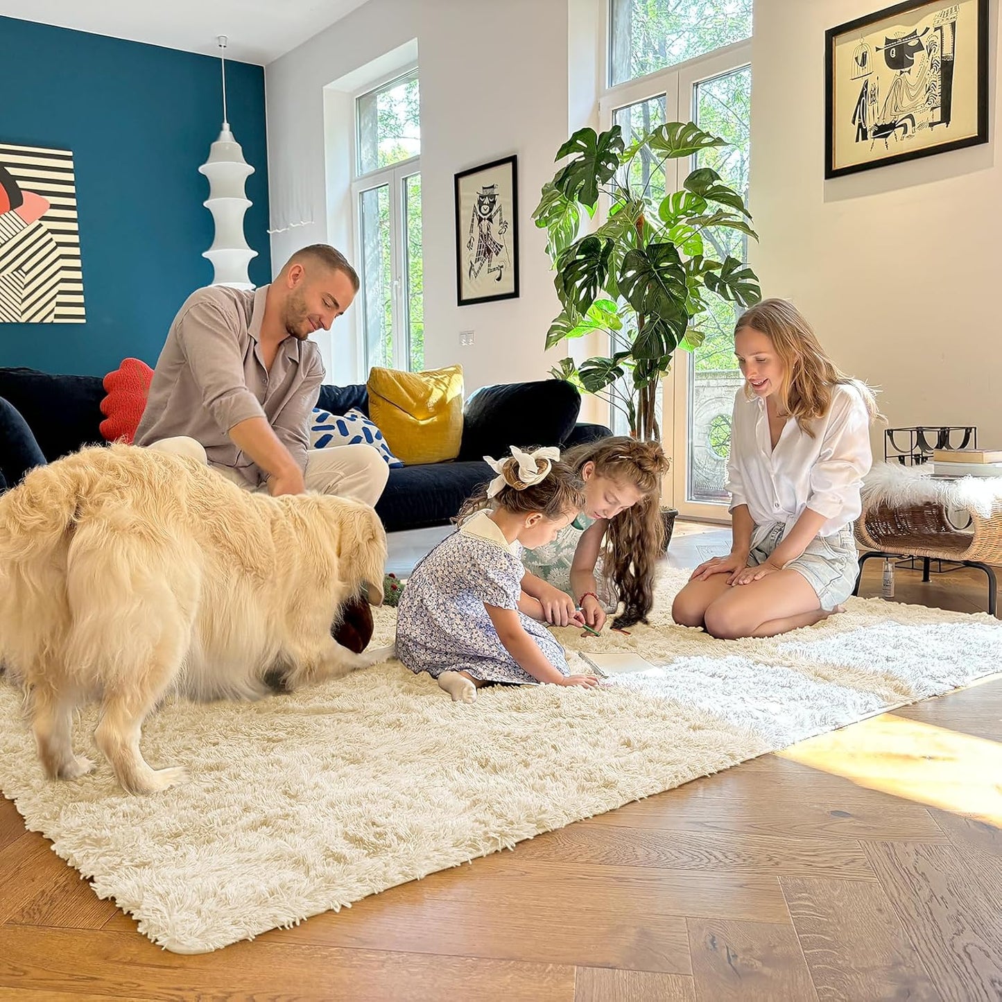 OLANLY Small Bedside Rug - Soft, Machine Washable Shaggy Throw Rug for Bedroom & Nursery | Cream