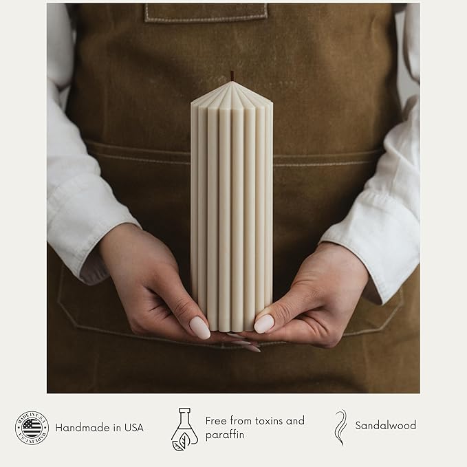 LAWA Ribbed Peak Pillar Candle - Large Beautiful Handmade Pillar Scented Soy Wax Candle Elegant Bubble Aesthetic Candle Housewarming Gift Home Room Shelf Decor Idea (Medium, Moon Gray)