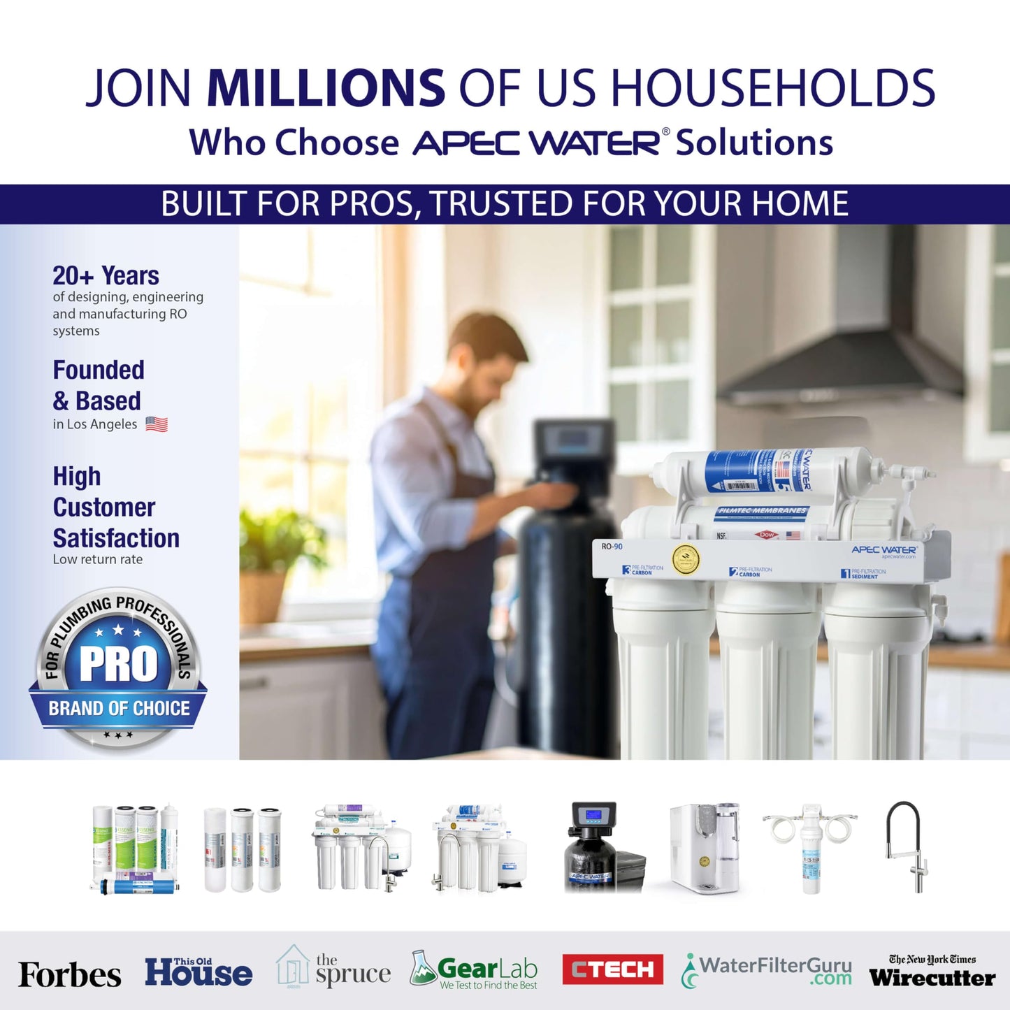 APEC Tankless Reverse Osmosis System, NSF 372 & 58 Certified 3 Stage Water Filtration Bottled Water Quality, High 1K GPD Faucet Flow, Efficient 2:1 Pure to Drain, Space Saving Design