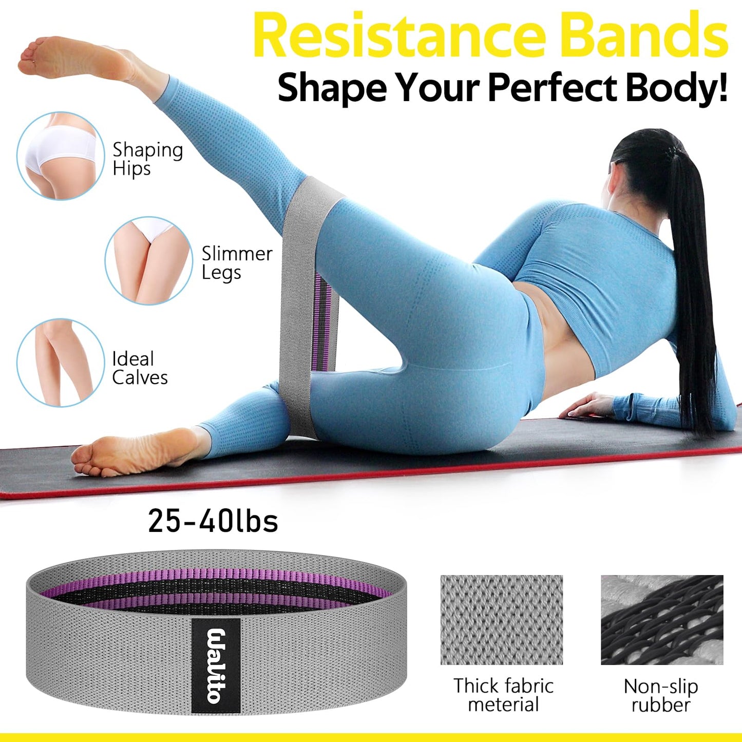 WALITO 8Pcs Barbell Pad Set for Hip Thrust - Squat Pad,Gym Accessories for Women with Bar Bad,Bench Press, with Gym Ankle Straps,Resistance Bands for Working Out,Lifting Strap,Carry Bag (Black)