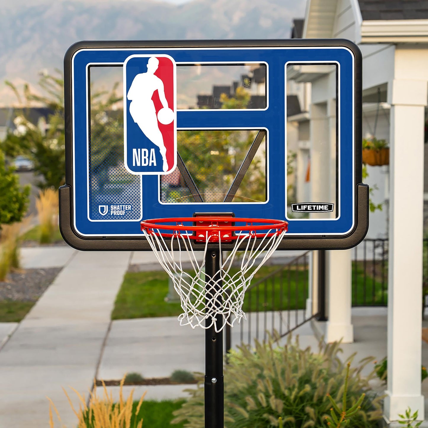 Lifetime NBA League Edition Portable Basketball Hoop, Adjustable Height 7.5-10 Ft, 44 Inch Shatterproof Fusion Backboard, Base with Wheels