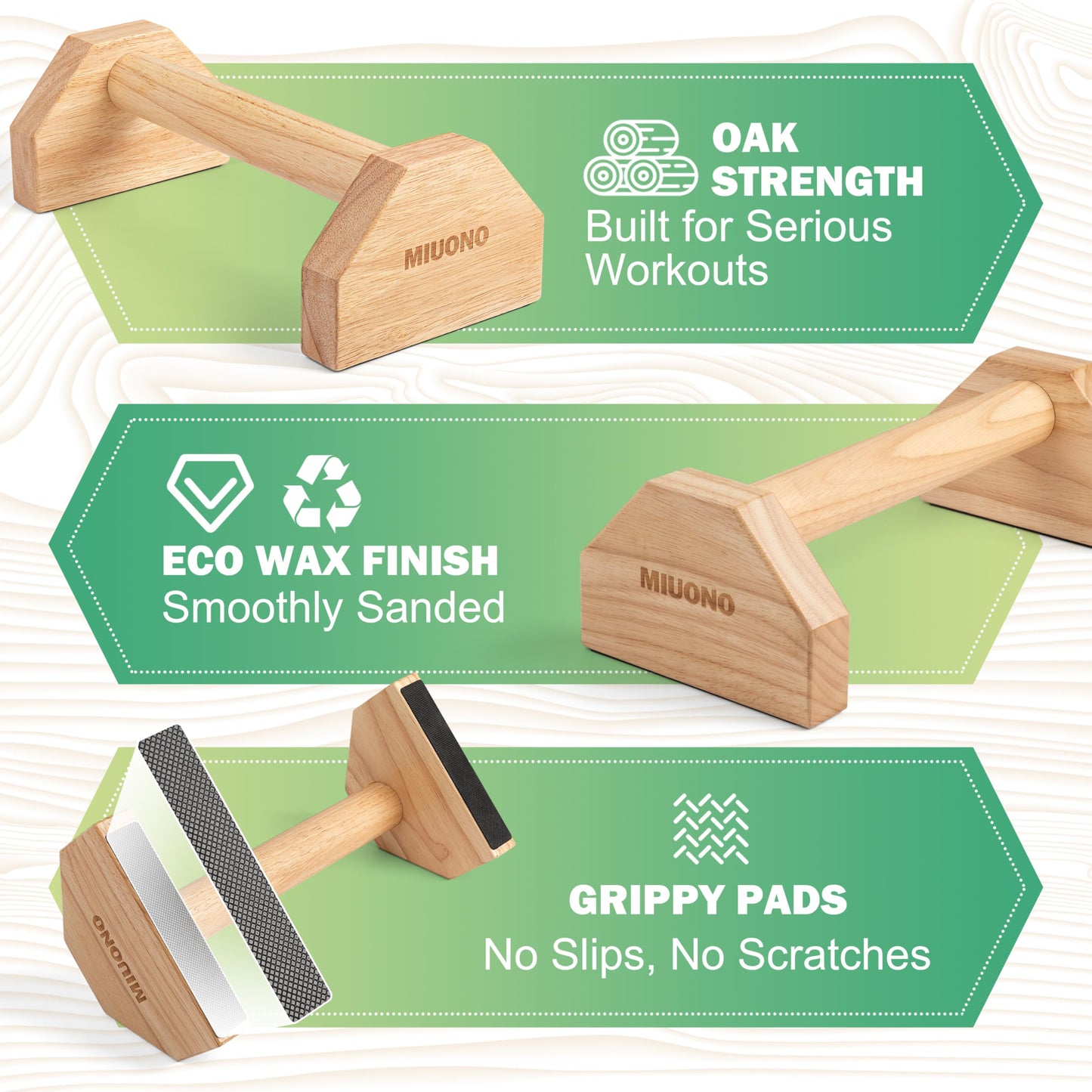 MIUONO Parallettes Push Up Bar, Oak Wood Calisthenics Equipment for Home Gym with Non-Slip Base, Handstand Trainer Push Up Handles for Floor Dip Workout and Strength Training