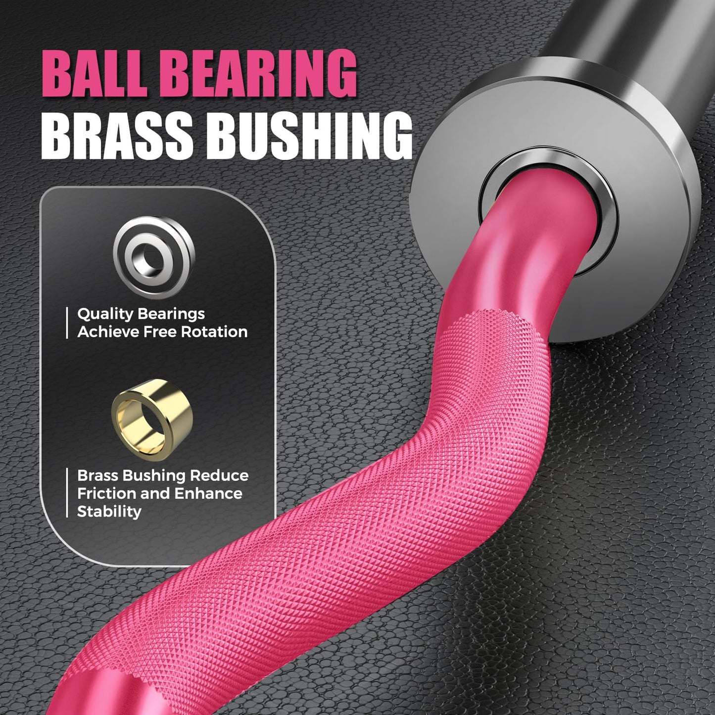 E.T.ENERGIC 47" Olympic EZ Curl Bar - 500lb Capacity, Pink Shaft & Sliver Chrome Sleeves, Knurled Grip - 2" Plate Compatible for Weightlifting, Strength Training, Home & Commercial Gyms