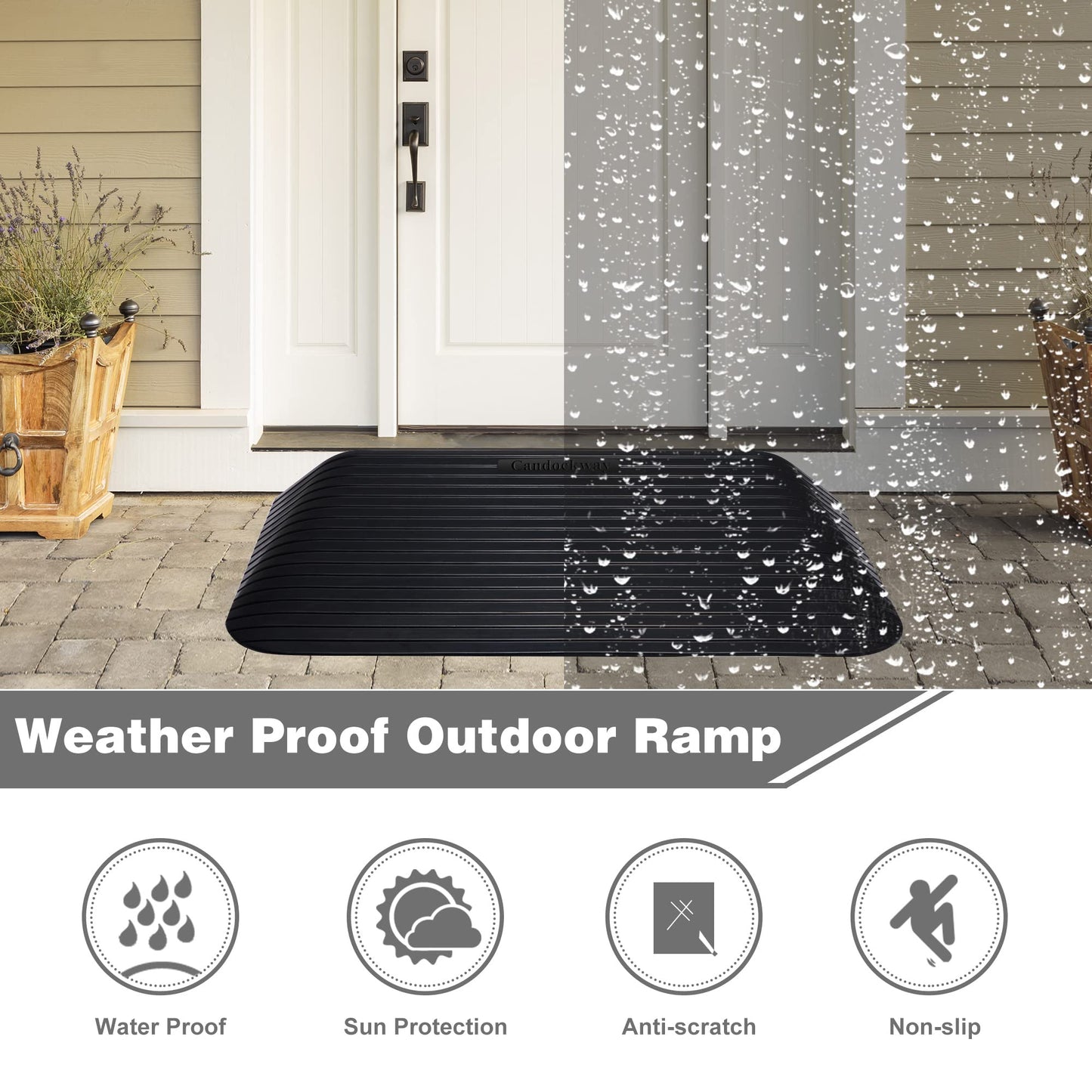 Candockway 3.5" Rise Threshold Ramps Doorway, Wheelchair Ramp with Non-silp Surface, 4400 LBS Capacity, Solid and Portable, for Steps, Driveway and Curb Black