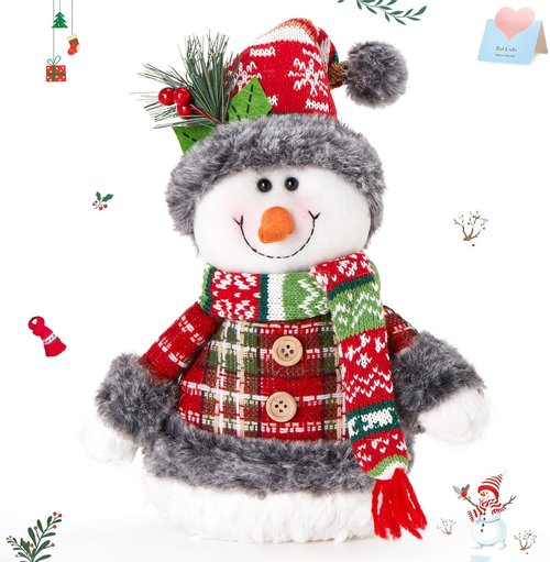 Houwsbaby 14" Christmas Snowman Decoration - Festive Snowman with Santa Hat & Scarf | Perfect Holiday Decor