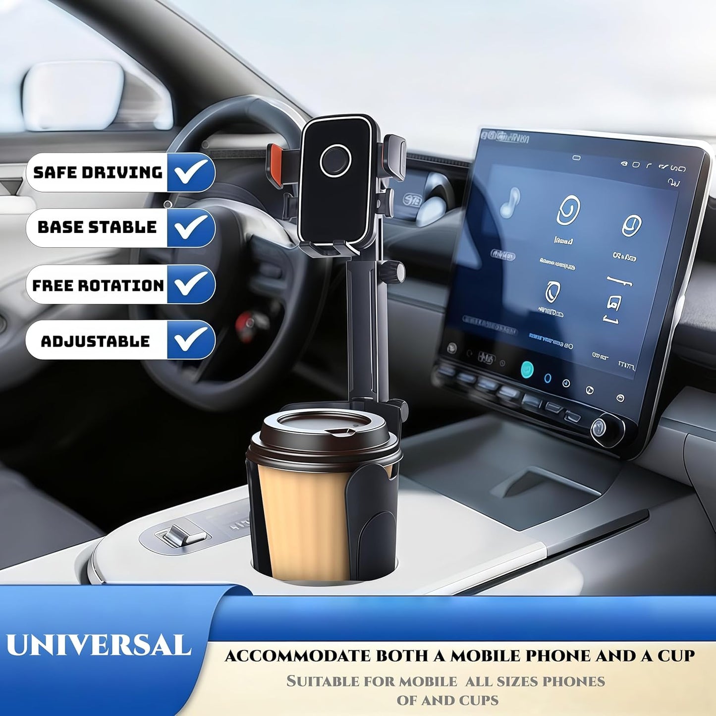 BNTTEAM 4.7-7.2 inch) Upgrade Universal Cup Car Mount Stand Bracket Height Adjustable for All Phone Fit All Car Display