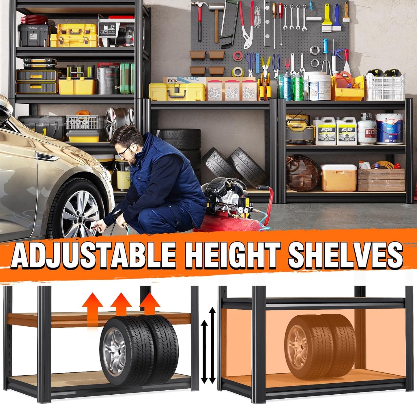 Skiennix Heavy Duty Garage Shelving - 5 Tier Adjustable Metal Storage Rack | 71" H x 28" W x 12" D for Home & Industrial Use