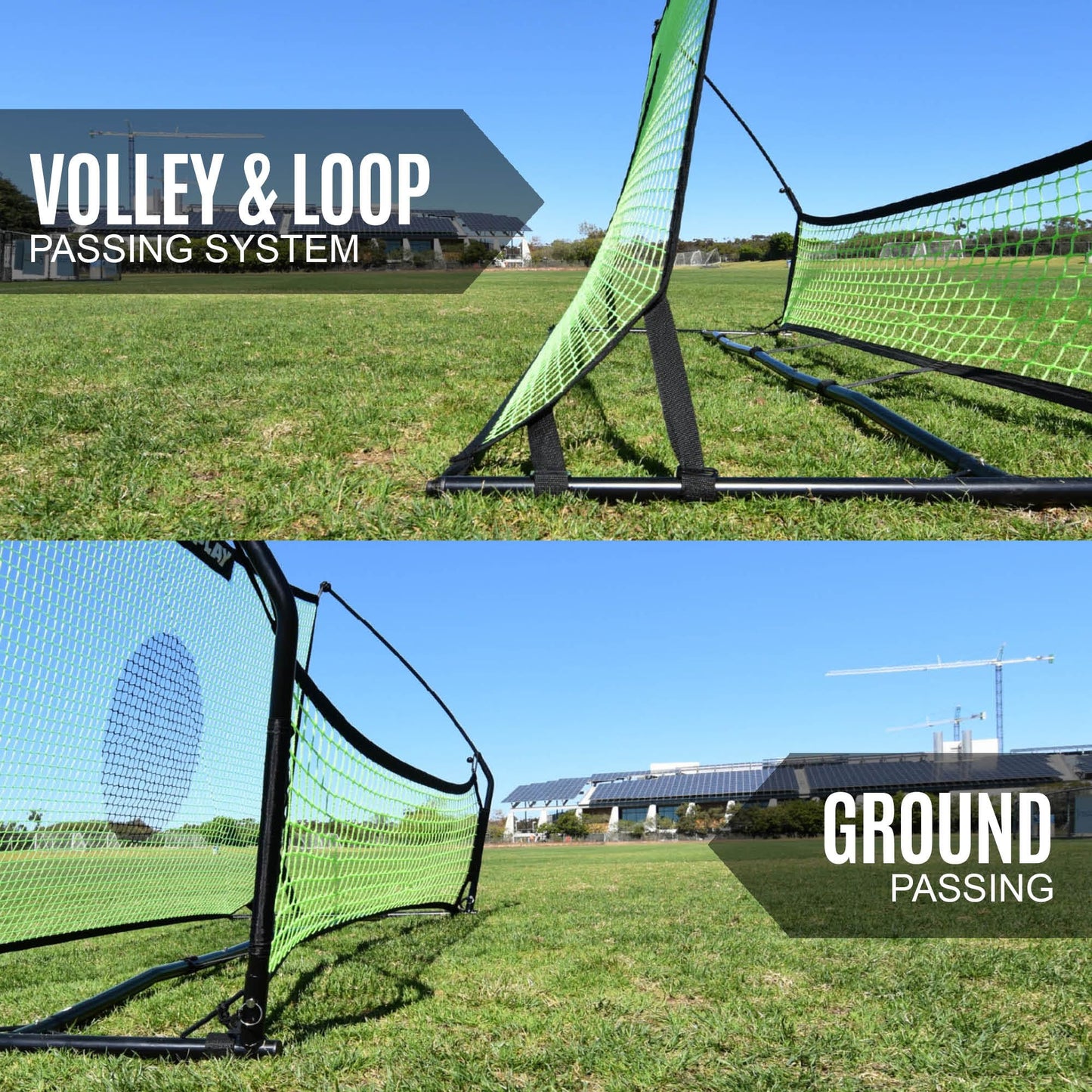 QUICKPLAY TEKKERS TRAINER Soccer Rebounder, 6.5x4' Spot & 6.5x1.5ft Ground Pass Nets, Alloy Steel, Fiberglass, Black, Green, Portable