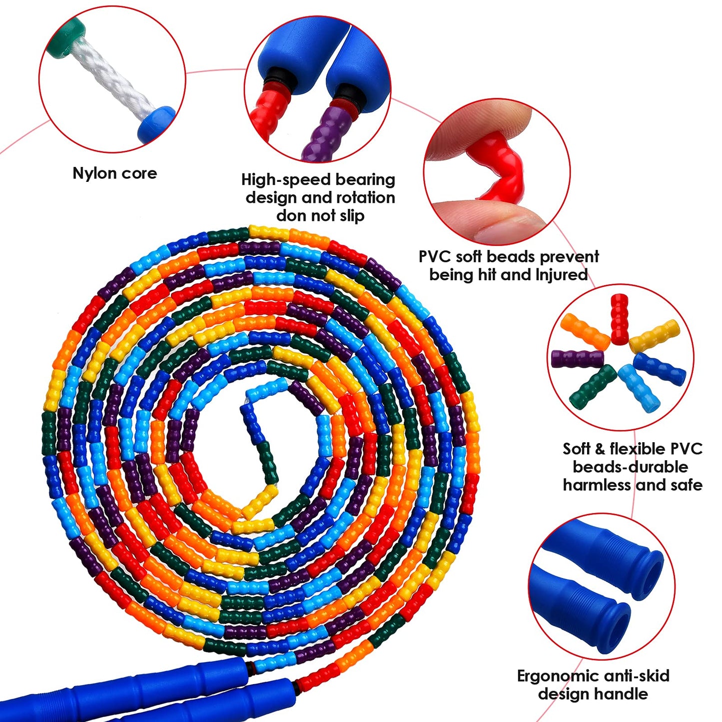 Kingcolor Double Dutch 16 FT 2 Pack Long Jump Rope, Plastic Segmented Beaded DIY Rope, Suitable for Children and Adults, Long Enough for 5-6 Jumpers (Blue)