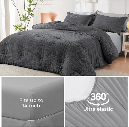 HYMOKEGE Comforter Set - All Season Luxury Bedding in Dark Grey/Light Grey | 7 Pieces, Full Size