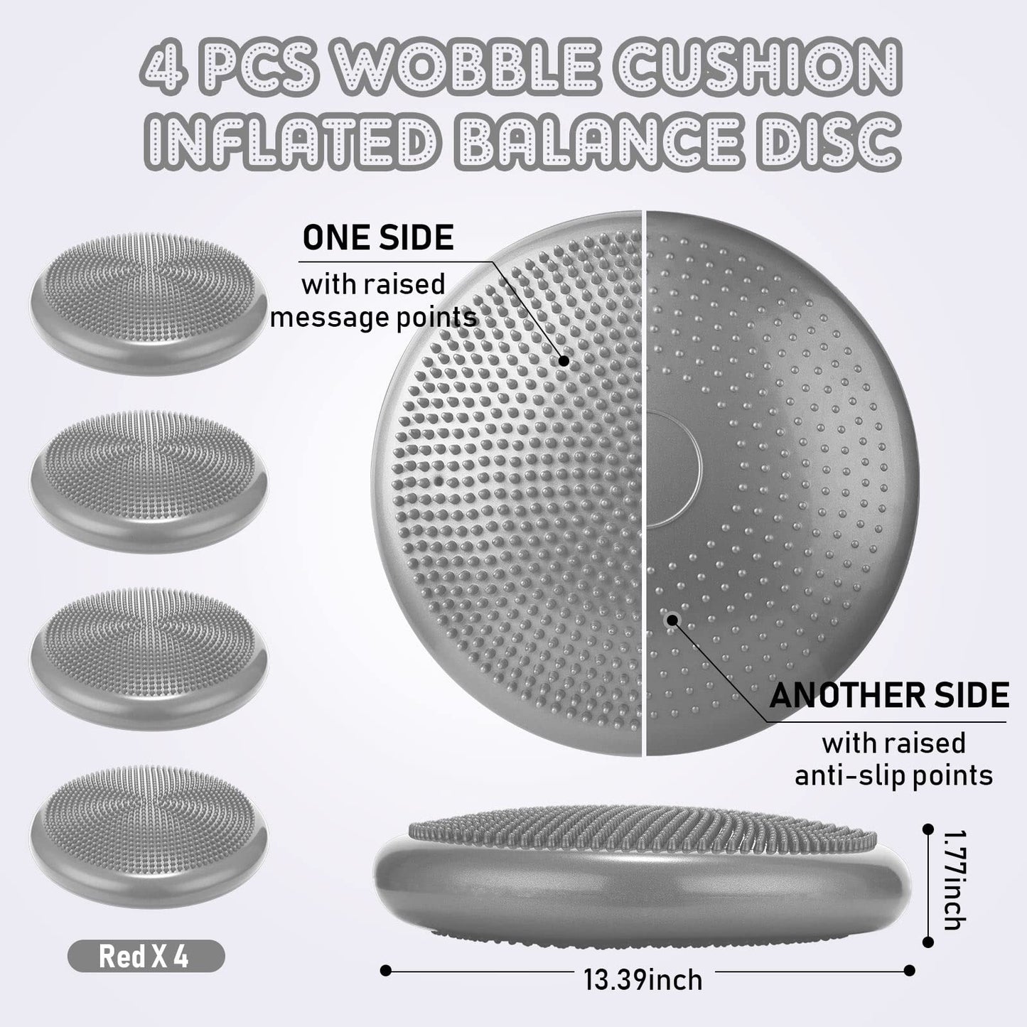 Jerify 4 Pcs Wiggle Seat Flexible Inflated Wobble Cushion Stability Balance Pad Balance Disc Sensory Seat for Men Women Fitness Physical Exercise Improving Posture Home Office(Gray)
