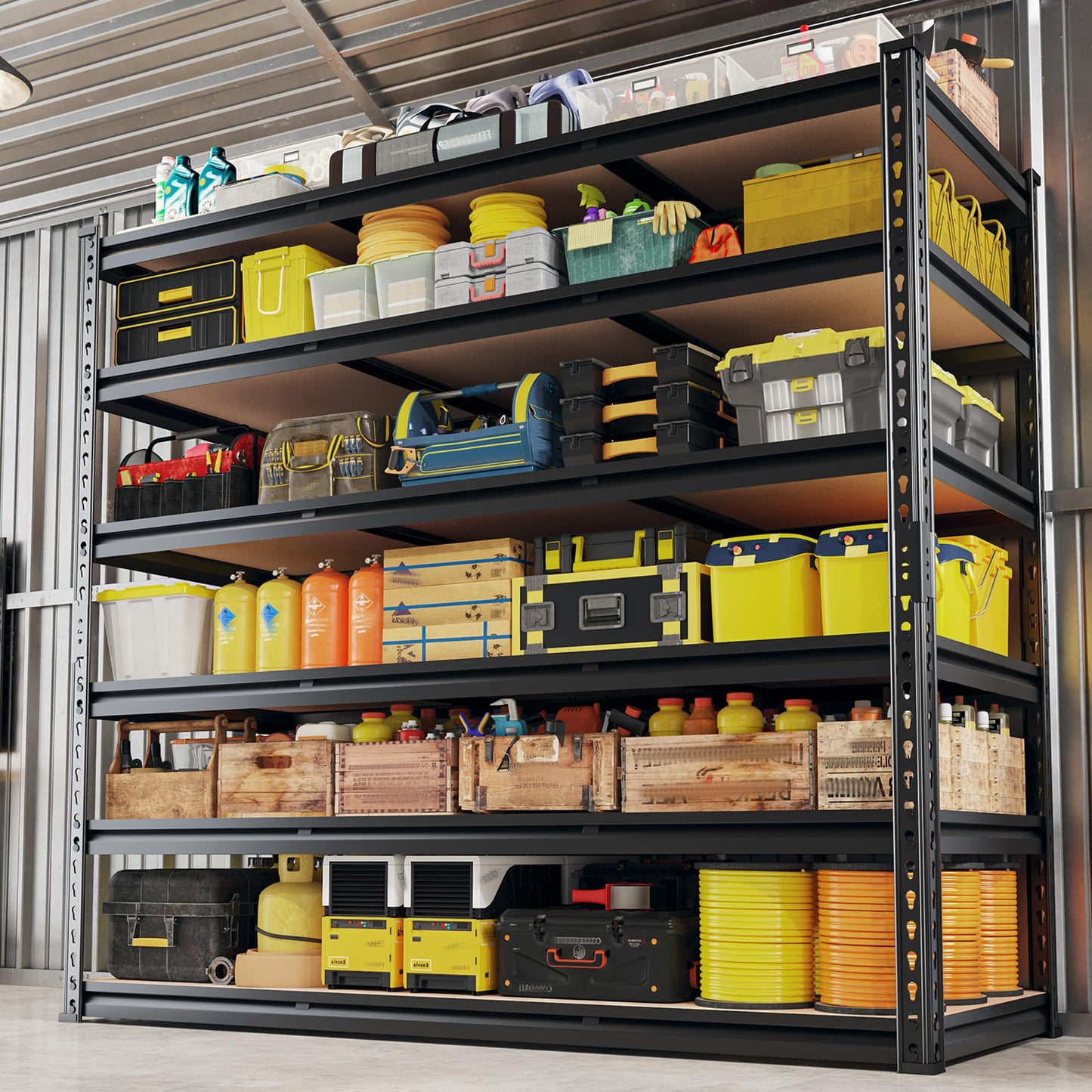 REIBII 6-Tier Garage Shelving, 84" H Storage Shelves Load 3300LB, Adjustable Metal Shelving, Large-Capacity Garage Shelves for Basement, Warehouse, 48.2" W X 84" H X 24" D, Black