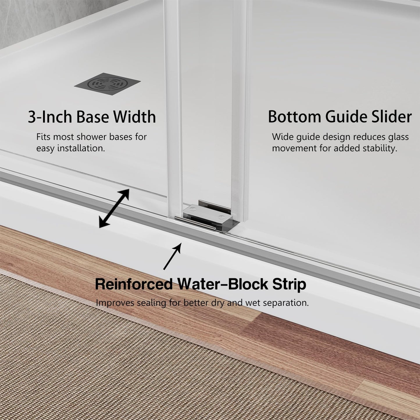 Dimaris 56-60.in W x 74.in H Frameless Shower Door, Shower Door with 5/16" (8mm) Clear Tempered Glass, Easy Sliding, Nano Coating, Stainless Steel, Chrome, Walk in Shower