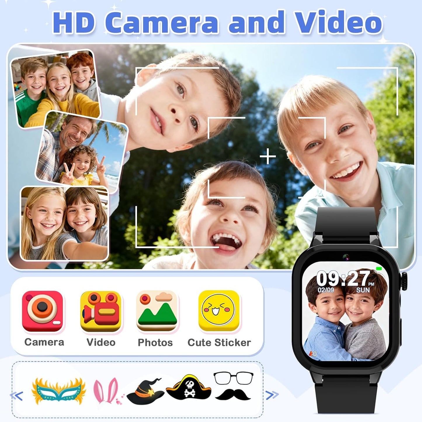 Dolwenqi 40 2 3-12 Smart Watch for Kids, Smart Watch Boys Toys with Games Camera Video Recorder Music Alarm Learn Card