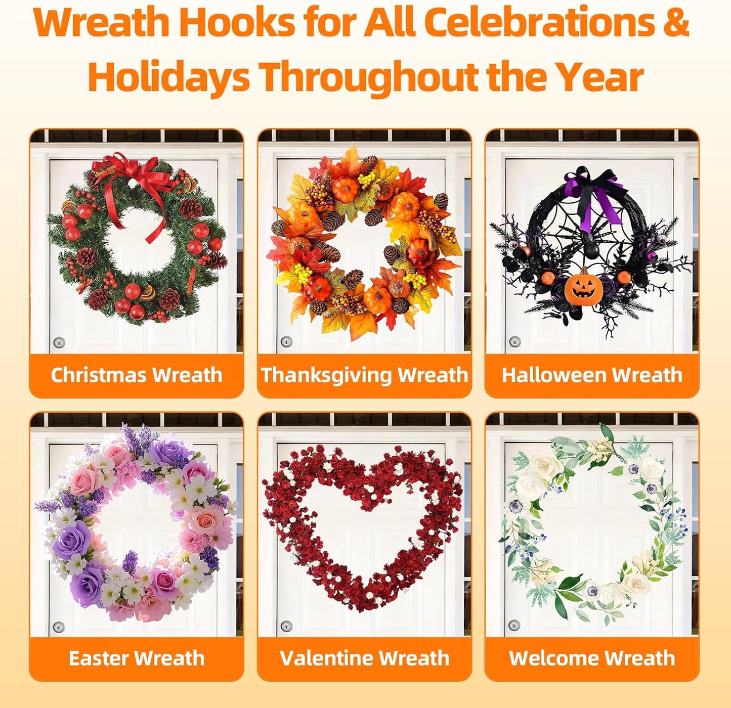 Walnut Wreath Hanger - Upgraded Suction Cup Hook for Doors & Windows | 2 Pack for All Seasons