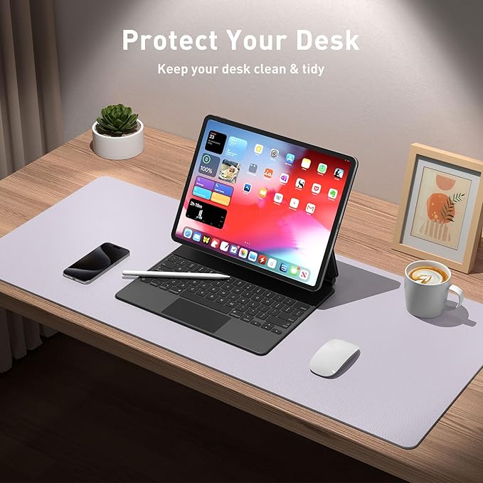 Aothia Large PU Leather Desk Pad Protector – Non-Slip Mouse Pad & Writing Mat for Office/Home, Waterproof, Easy to Clean (36" x 17", Soft Lavender)