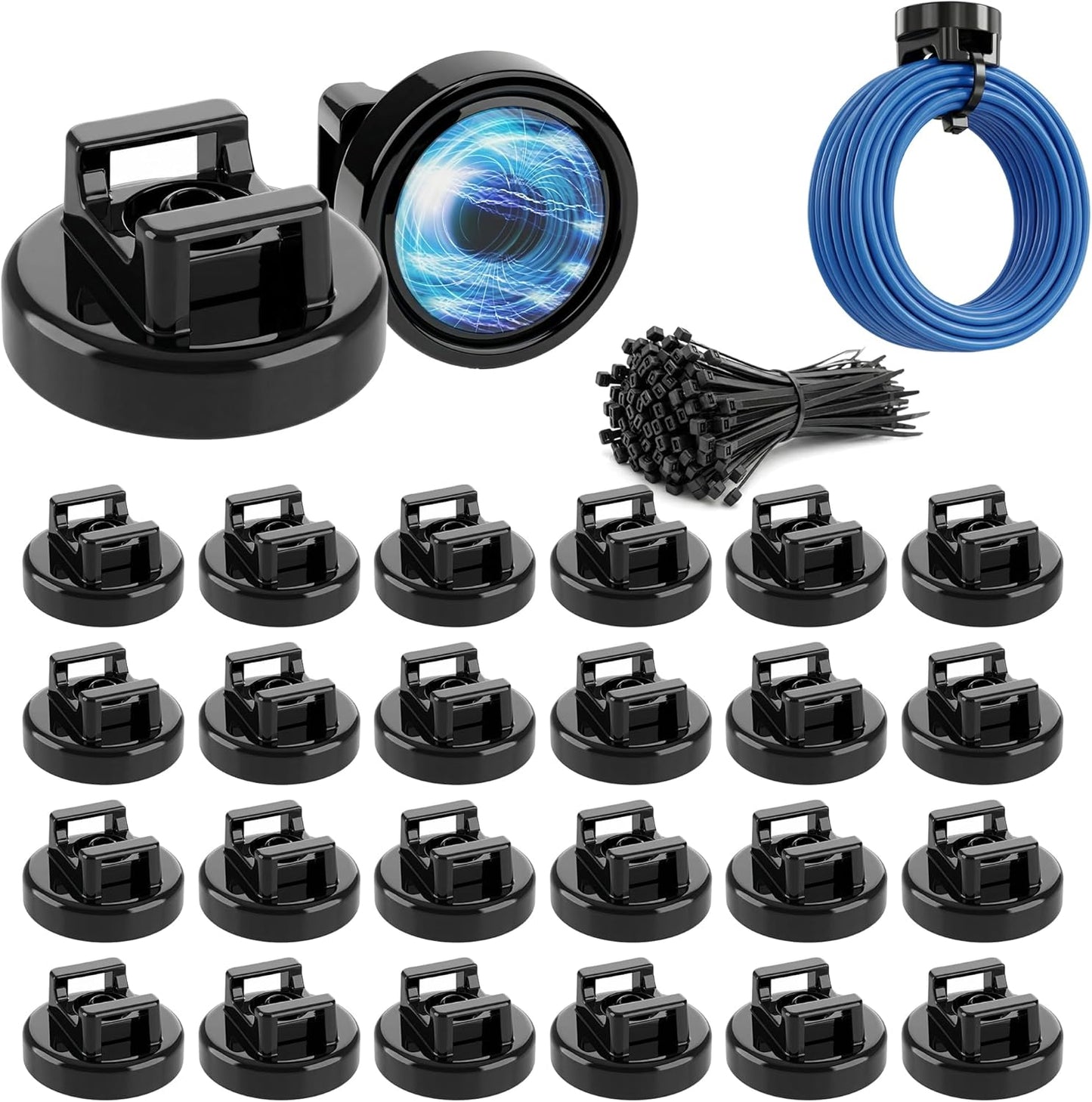 Eveco 24 24 Magnetic Zip Tie Mount Wire Holder - Magnetic Holders with Cable Ties Magnet Clips for Multipurpose Cable