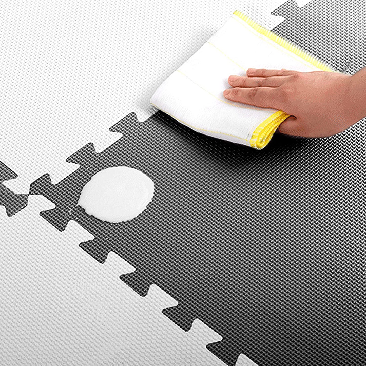 DEAYOU 16 Tiles Interlocking Foam Mat Floor Tiles, 12" x 12" EVA Foam Puzzle Mat with Borders, 0.4" Thick Soft Protective Exercise Padding Mats for Fitness, Play, Gym, Black and Cream White