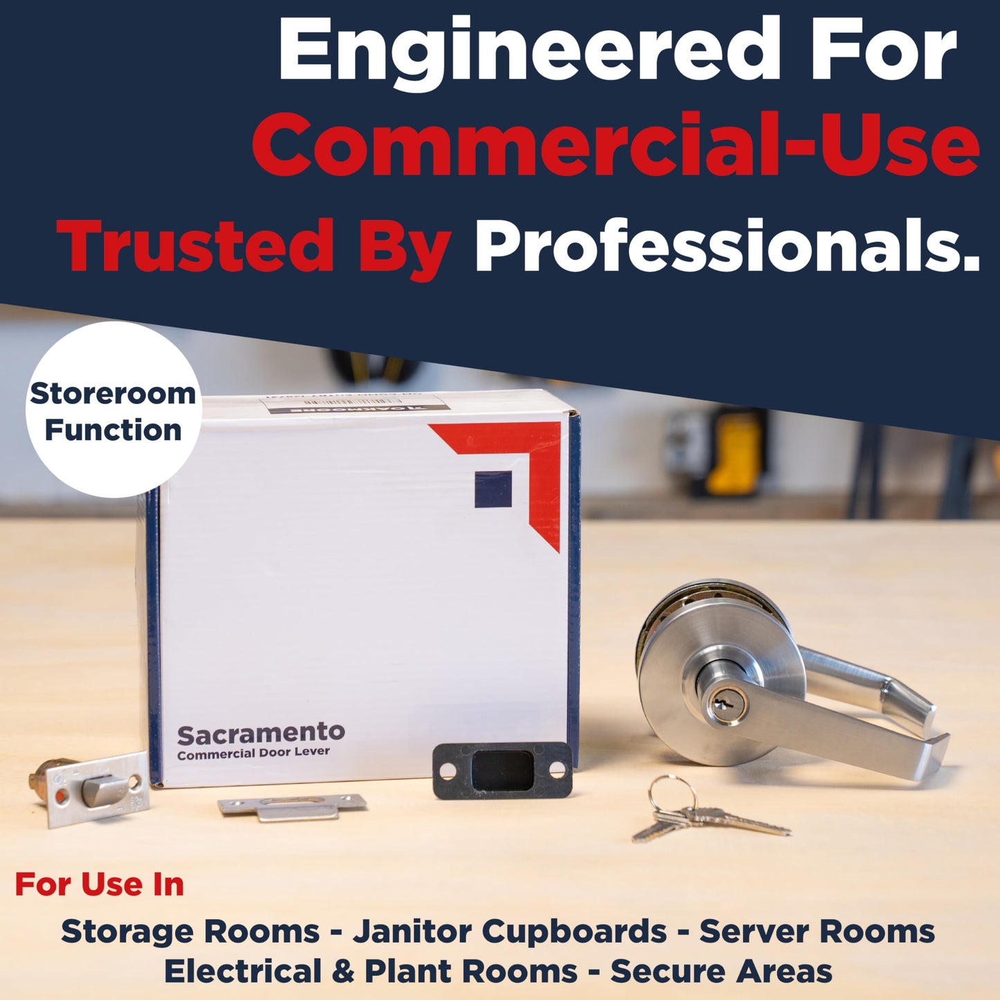 Heavy Duty Commercial Door Handle | Storeroom Lock Function | Grade 2 Commercial Door Locks, Keyed for Schools & Businesses | Storeroom Door Knob | Nickel Finish Lockset | C UL & ADA | ANSI A156.2
