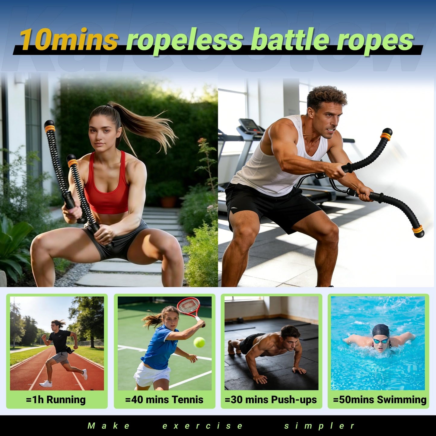 Adjustable Weighted Ropeless Battle Ropes, Portable Arm Exerciser Rope for Home Gym - HIIT, Power sports & High-Intensity Interval Training, Portable Workout Equipment for Men & Women(Black)