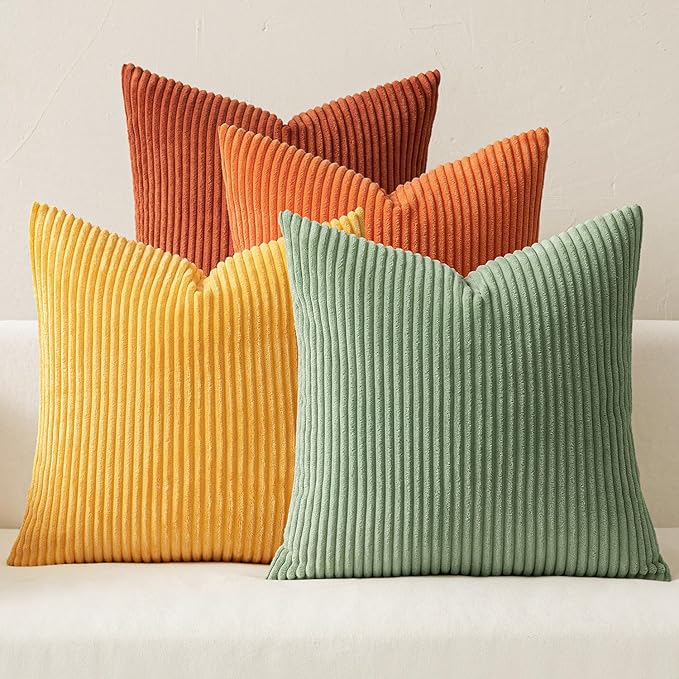 MIULEE Decorative Throw Pillow Covers 18x18 Inch Set of 4, Vibrant Cushion Covers Vintage Retro Home Decor, Mix and Match Color Clash Design for Sofa Couch Bed Living Room Yellow Rust Green