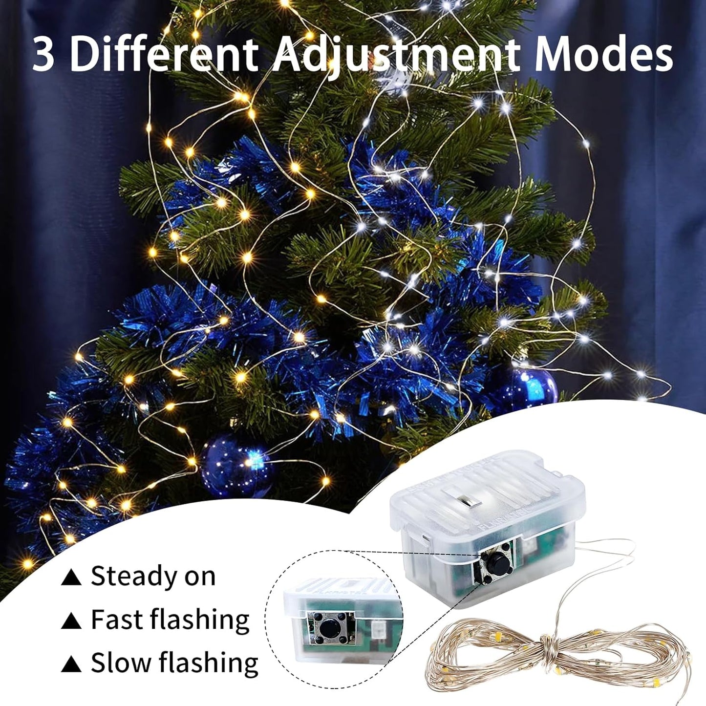 Skiennix 100 Pack Fairy Lights - 7Ft 20 LED Twinkle String Lights | Waterproof & Battery Operated for Weddings, Parties, & Decor - Warm White & White