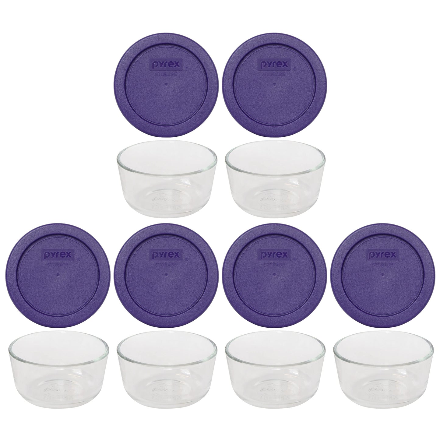 Pyrex 7202 1 Cup Glass Bowls & 7202-PC Plum Purple Lids (6-Pack) - Made in USA
