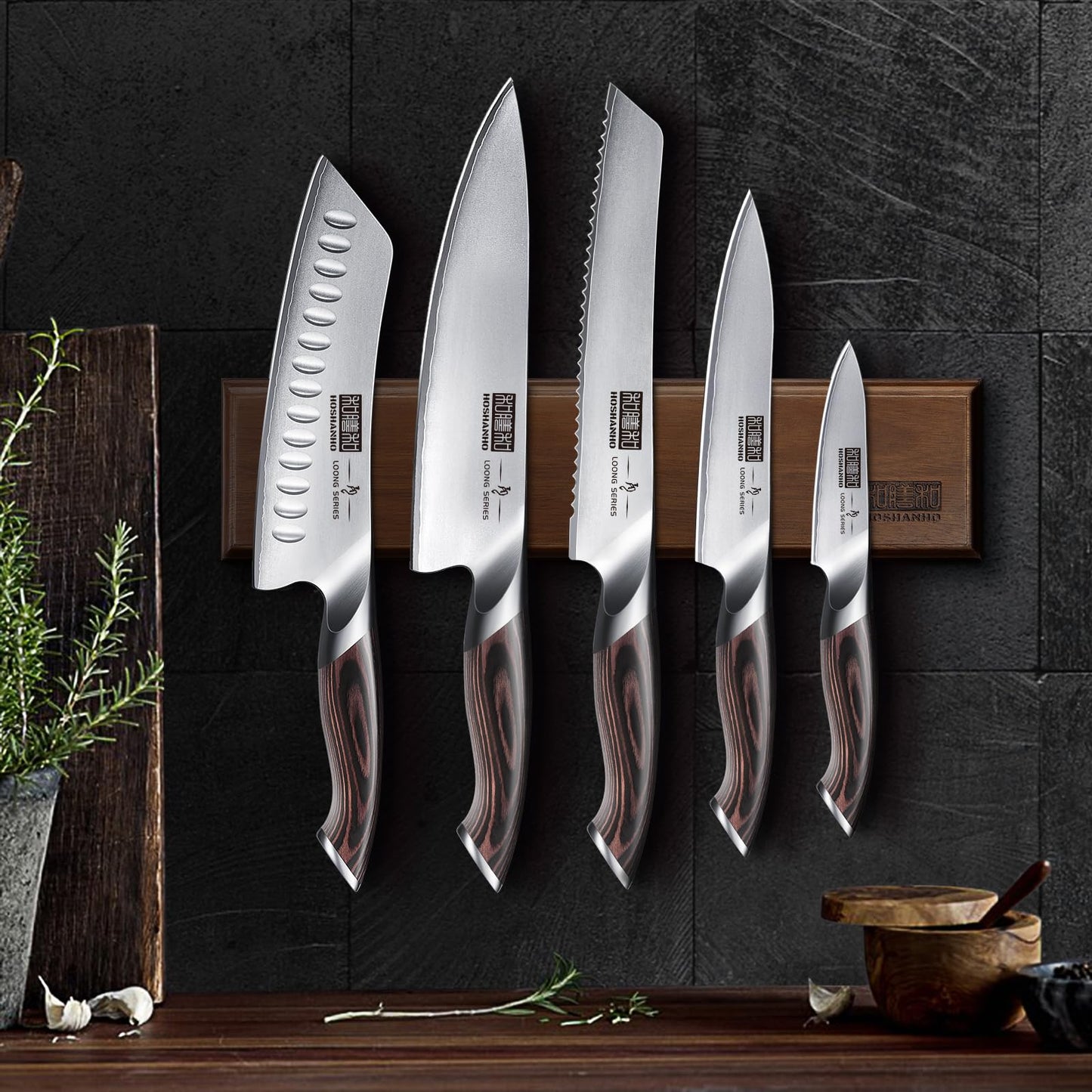 HOSHANHO Knife Set with Magnetic Knife Holder, 6 Pieces Japanese High Carbon Stainless Steel Kitchen Knife Sets, Ultra Sharp Professional Chef Knives Sets