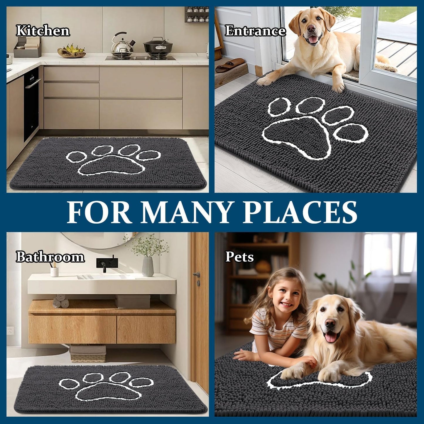 OLANLY Dog Door Mat - Absorbent Non-Slip Mud Mat for Muddy Paws | 59x20 Inches, Dark Grey
