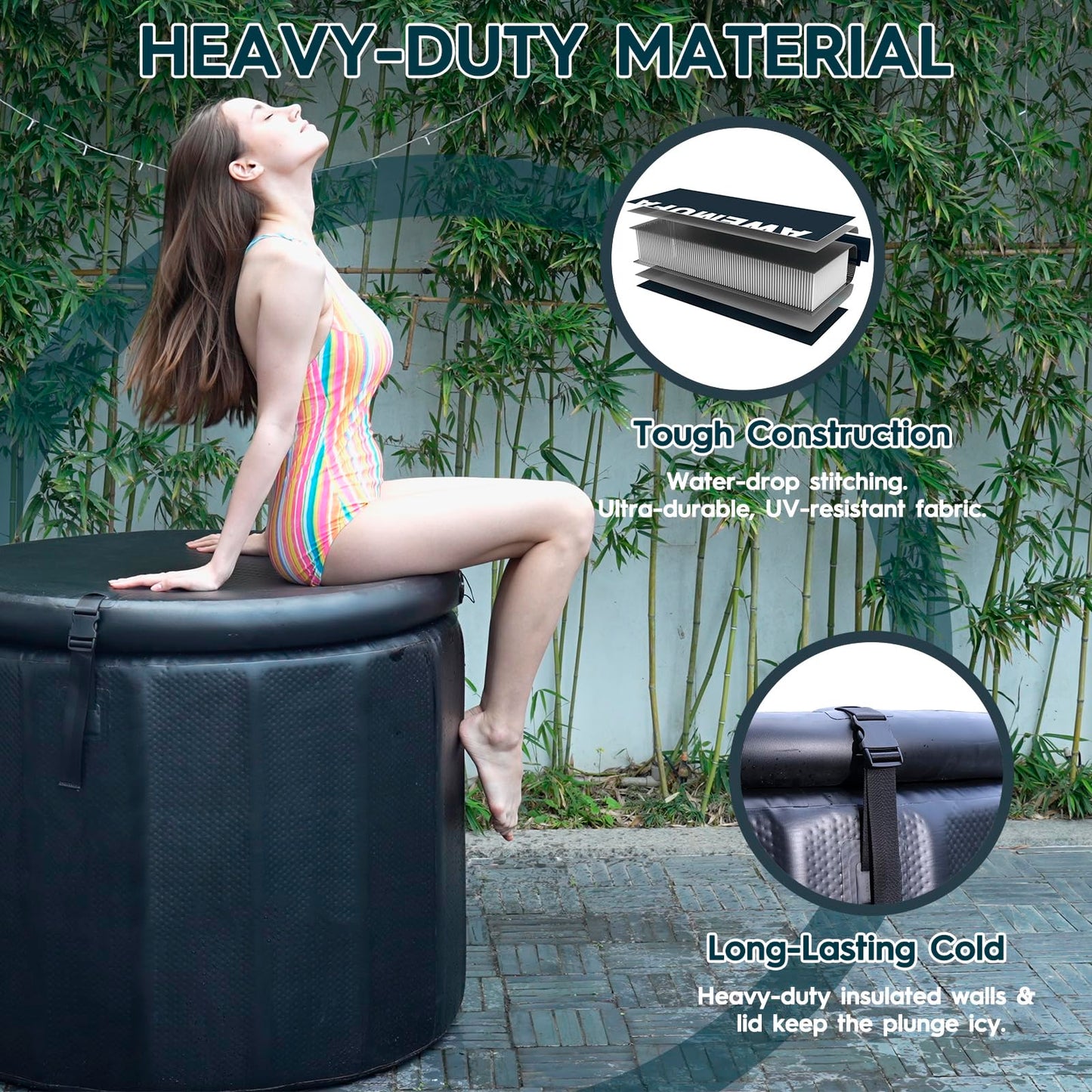 AWEMUFA Cold Plunge Tub for Athletes, 100 Gallon Inflatable Ice Bath Tub Water Chiller Compatible, Portable Ice Tubs for Cold Plunge with Insulated Lid for Outdoor & Indoor Recovery