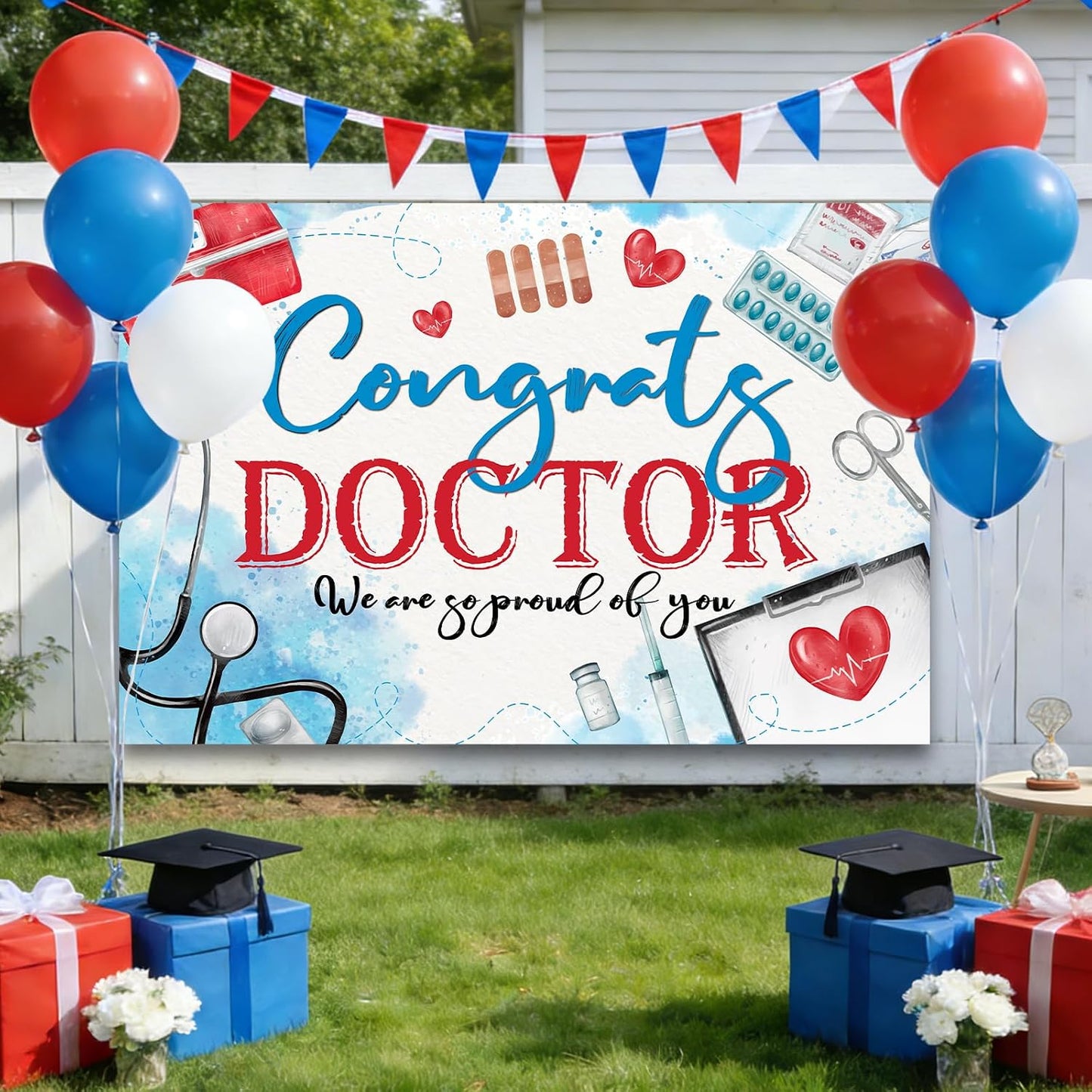 JIFORUI 4x6ft Graduation Congrats Doctor Banner Party Decorations, Medical Graduation Party Supplies, MD Nursing School