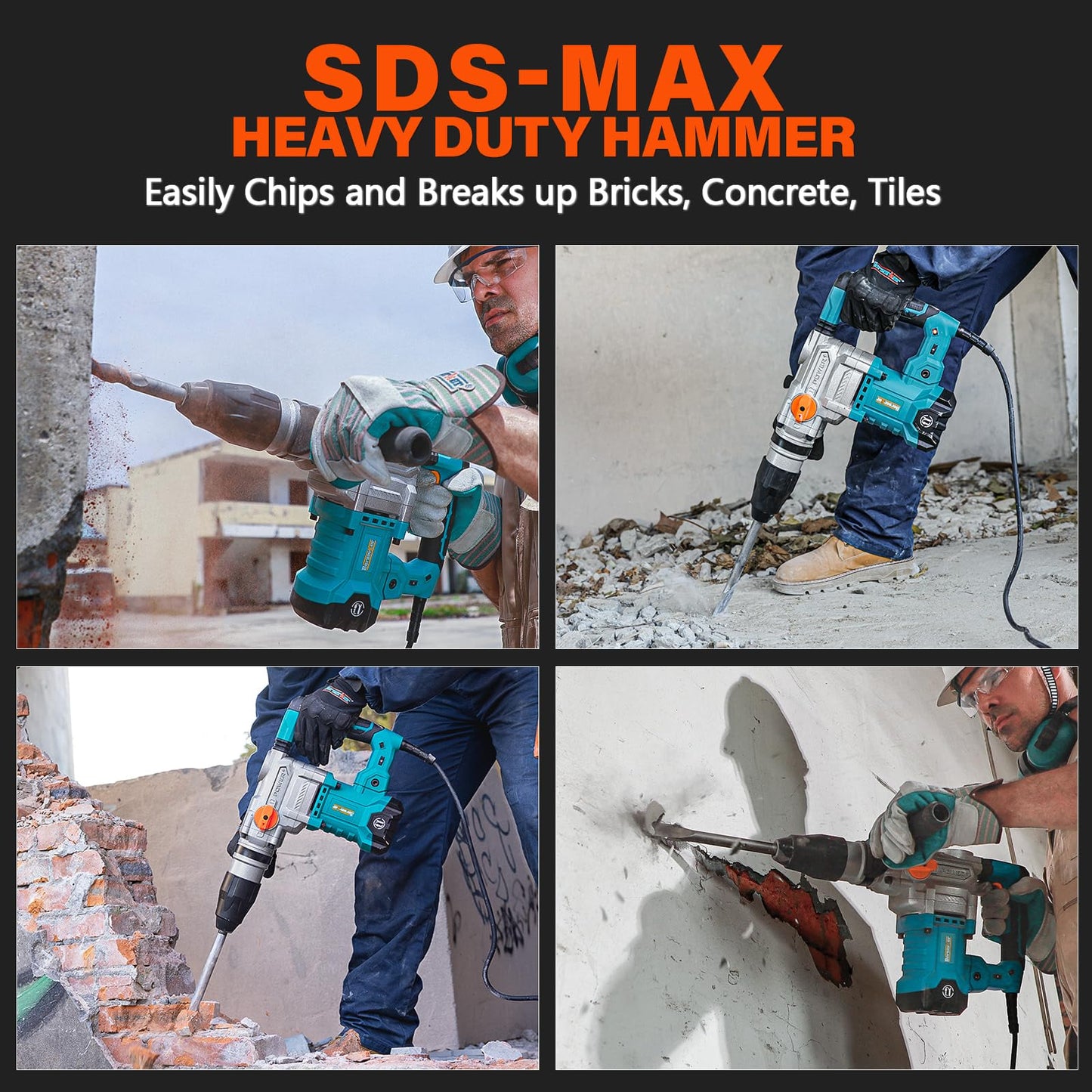 Berserker 1-9/16" SDS-Max Heavy Duty Rotary Hammer Drill with 6 x 15 In. SDS Max Wide Scaling Chisel