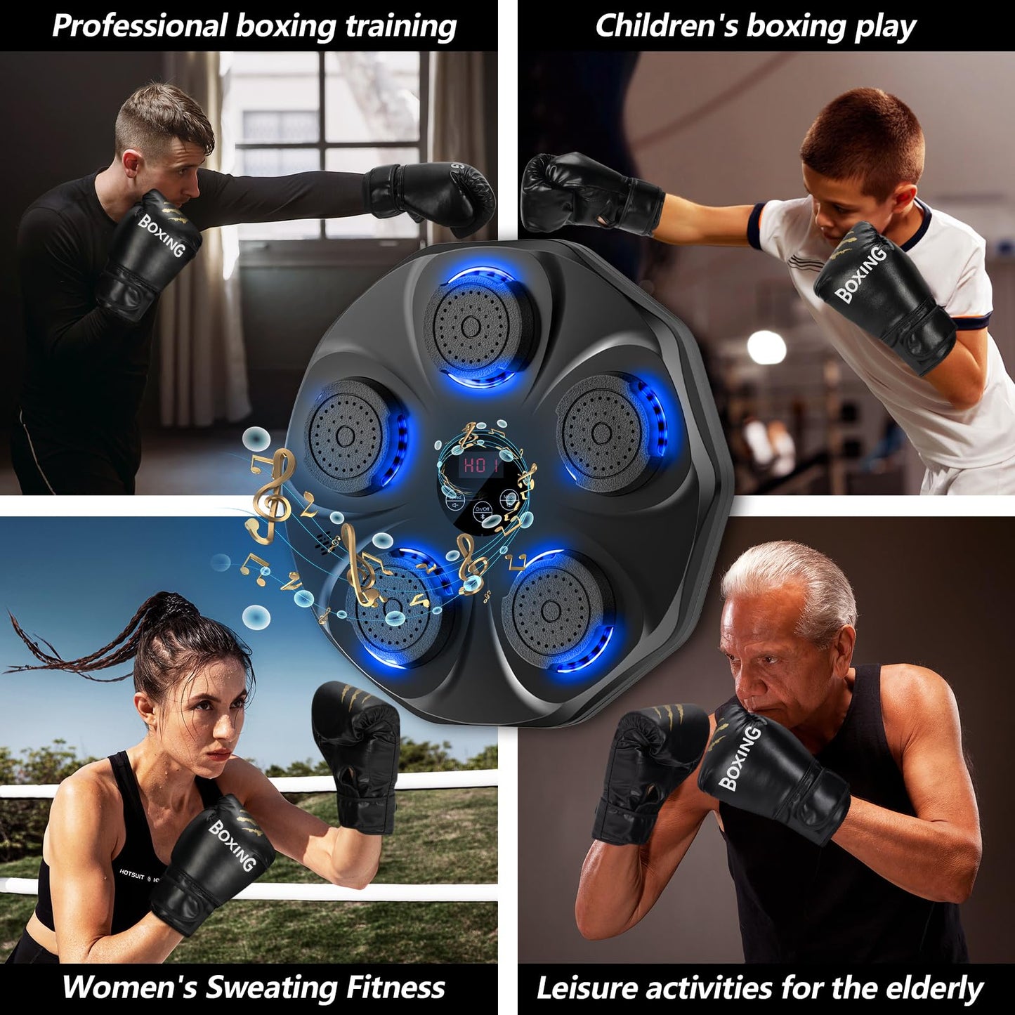 TGLLM Music Boxing Machine, Interactive Punching Trainer with Boxing Gloves, Large Size Wall Mounted Electronic Boxing Target for Adult Kids, 9 Modes & 9 Speeds