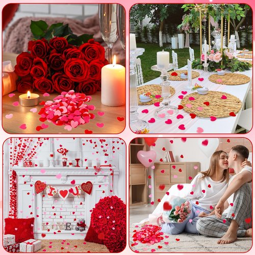 MARFOREVER 500 Pcs Red Rose Pink Heart Confetti Felt, Valentines Day Confetti Love Hearts Shaped Sprinkles Table Scatter for Romantic Weddings Valentines Day Engagement Party Decorations