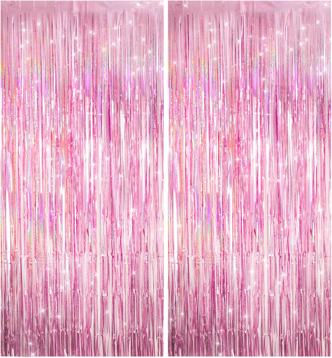 Skiennix Shiny Pink Tinsel Foil Fringe Curtains - 2 Pack Party Backdrop for Birthday & Baby Showers