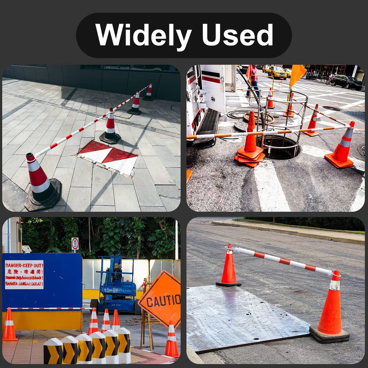 AIWFL 12 Pack Retractable Traffic Cone Bar from 3.93ft to 7.21ft, Expandable Traffic Cone Bar for Parking Lots Reflective Safety Cone Barrier Bar for Road Construction White/Red