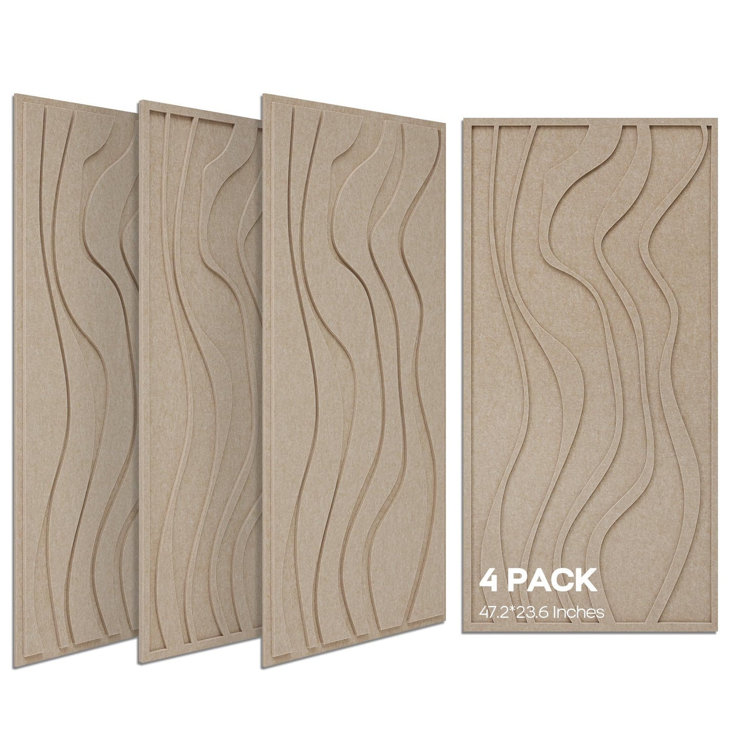 BUBOS 4 Pack Large Acoustic Panels, Total-Size 47.2 x 23.6 Inches Soundproof Wall Panels, Decorative Sound Panels, Self-Adhesive Acoustic Wall Panels for Recording Studio, Home&Office (Camel, 4 Pack)
