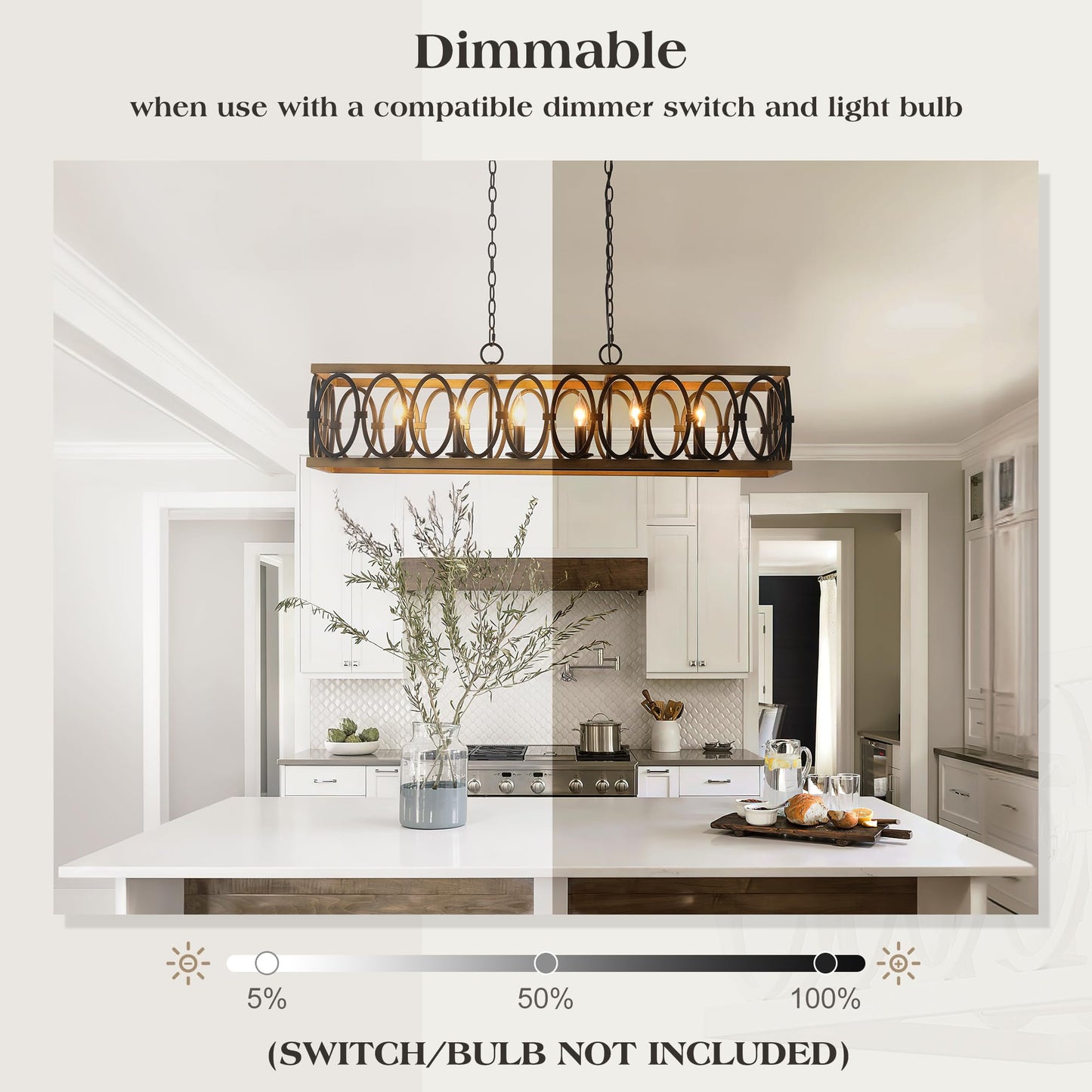 OSAIRUOS L39.4 Rustic Farmhouse Rectangle Chandelier for Dining Room Kitchen Island Lights Cage Pendant Light Fixture Black and Brown Metal Hanging Lighting Retro Vintage Linear Chandeliers 6-Light