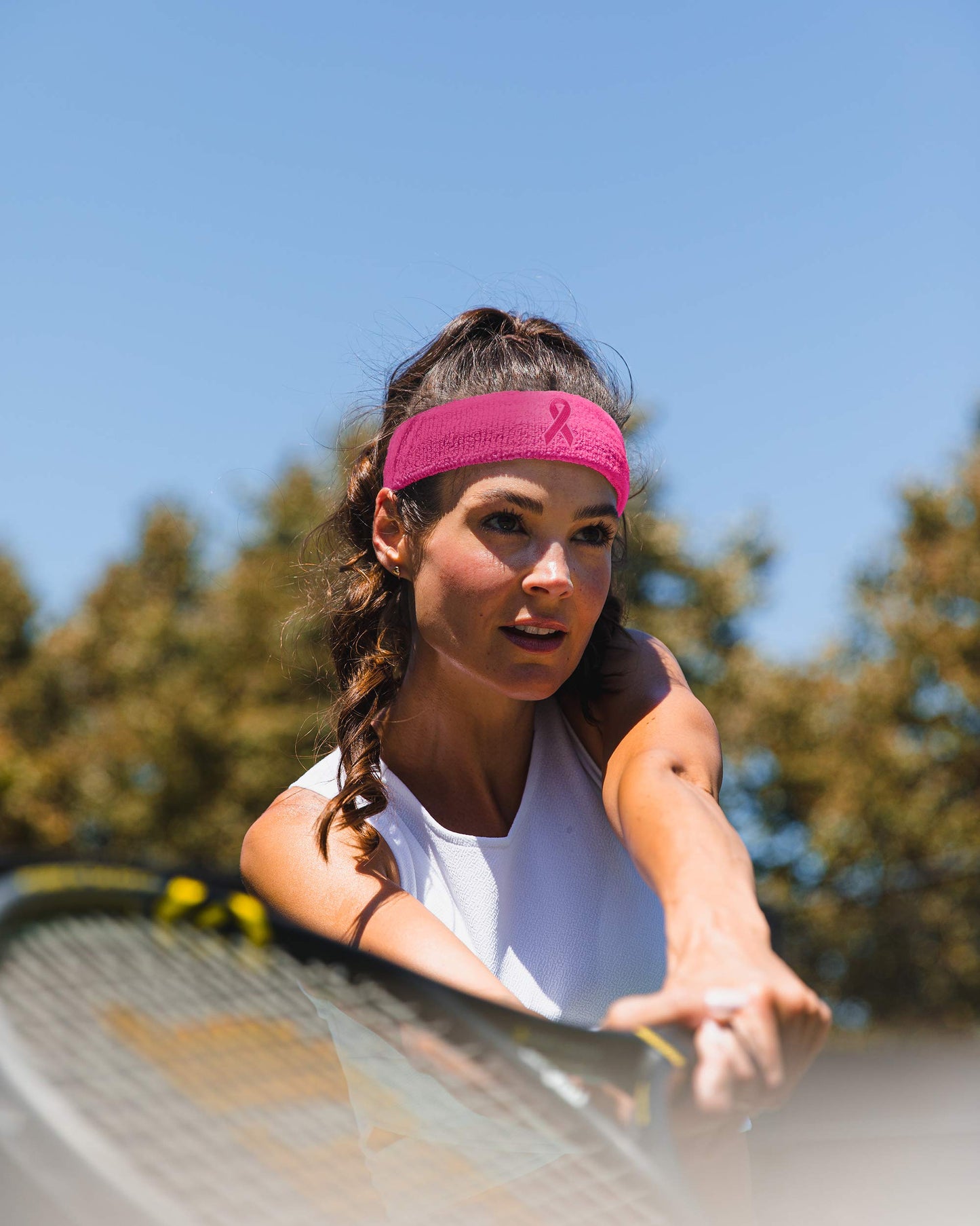 Suddora Workout Headband for Men and Women, Moisture-Wicking Athletic Sweatband, Lightweight Cotton Terry Cloth Bands for Basketball, Tennis, Football, Gym, Running, Cosplay & Costumes (Pink Ribbon)