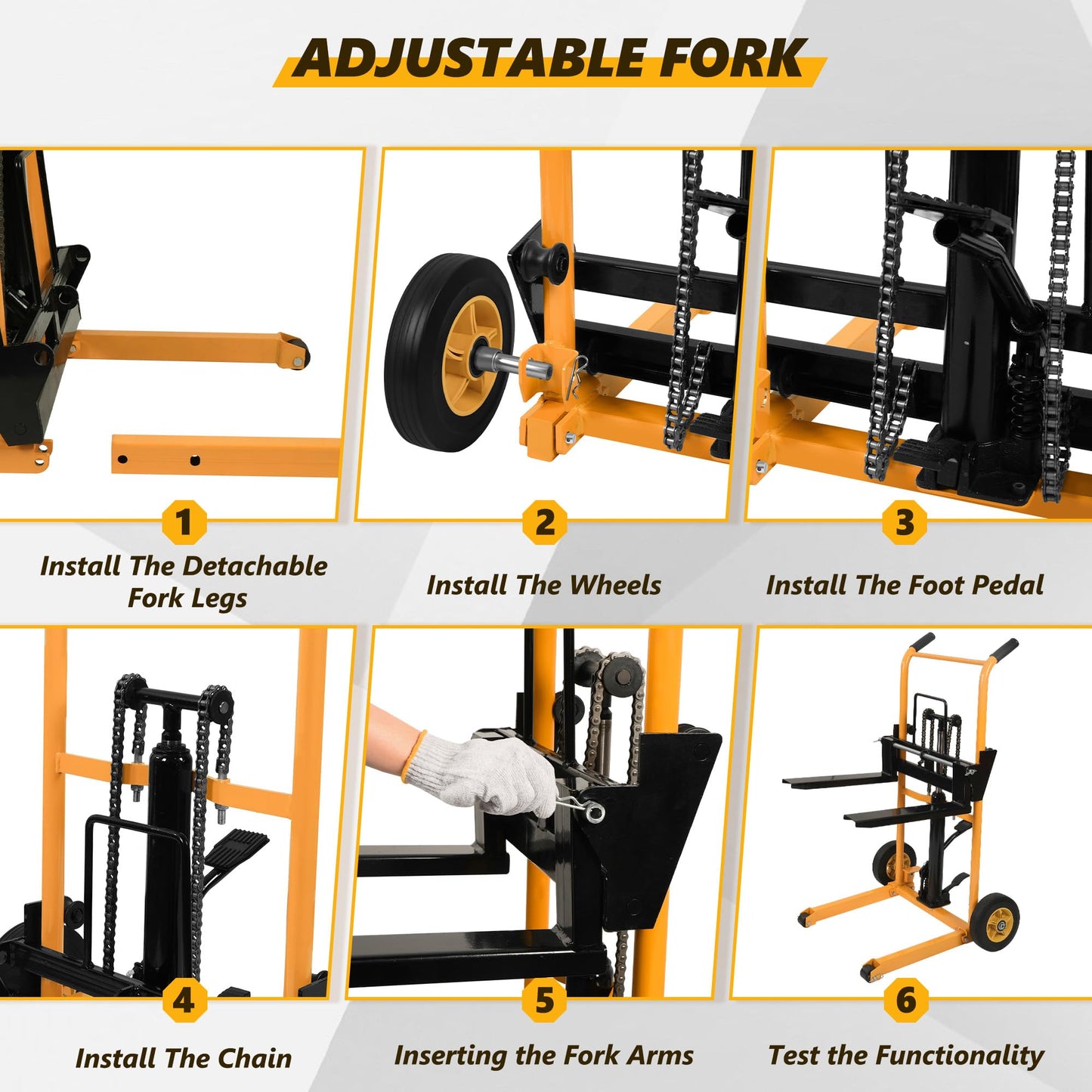 Manual Hydraulic Pallet Stacker – 43.3” Lift Height, 440 lbs Capacity, Adjustable Forks, 2-in-1 Forklift & Flatbed Cart for Warehouse, Retail, Garage