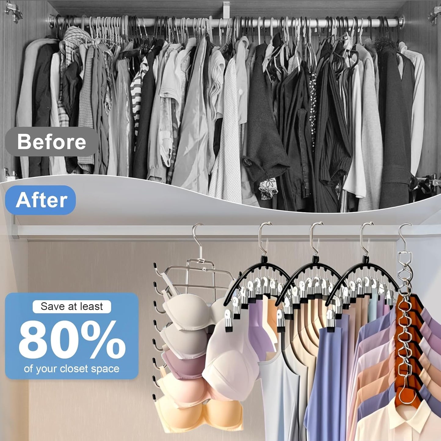 Skiennix Legging Hangers - Space-Saving Closet Organizer with 10 Clips & Tank Top Hanger | 2 Pack