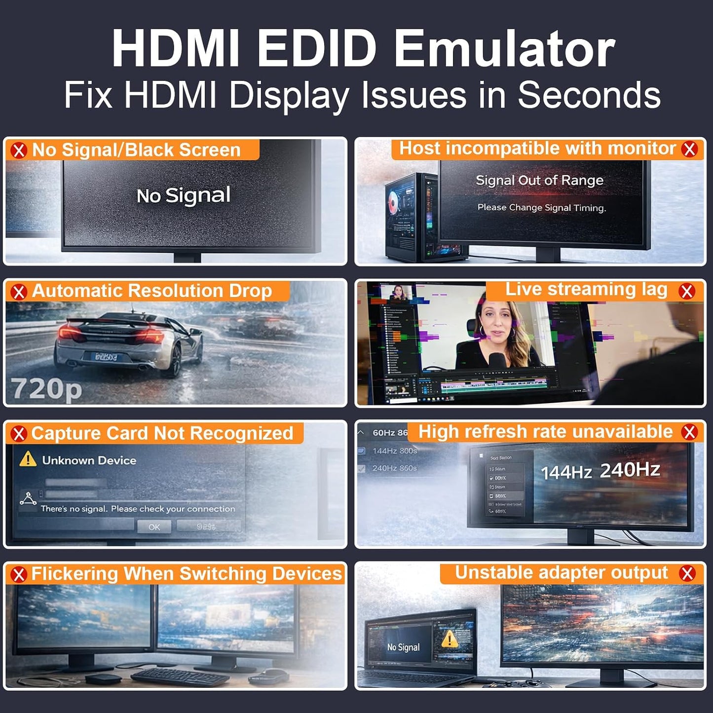 AviWrap 2.1 1080p@120Hz/144Hz/240Hz HDMI EDID Emulator Passthrough, HDMI Male to Female HDMI Adapter for Home Theater