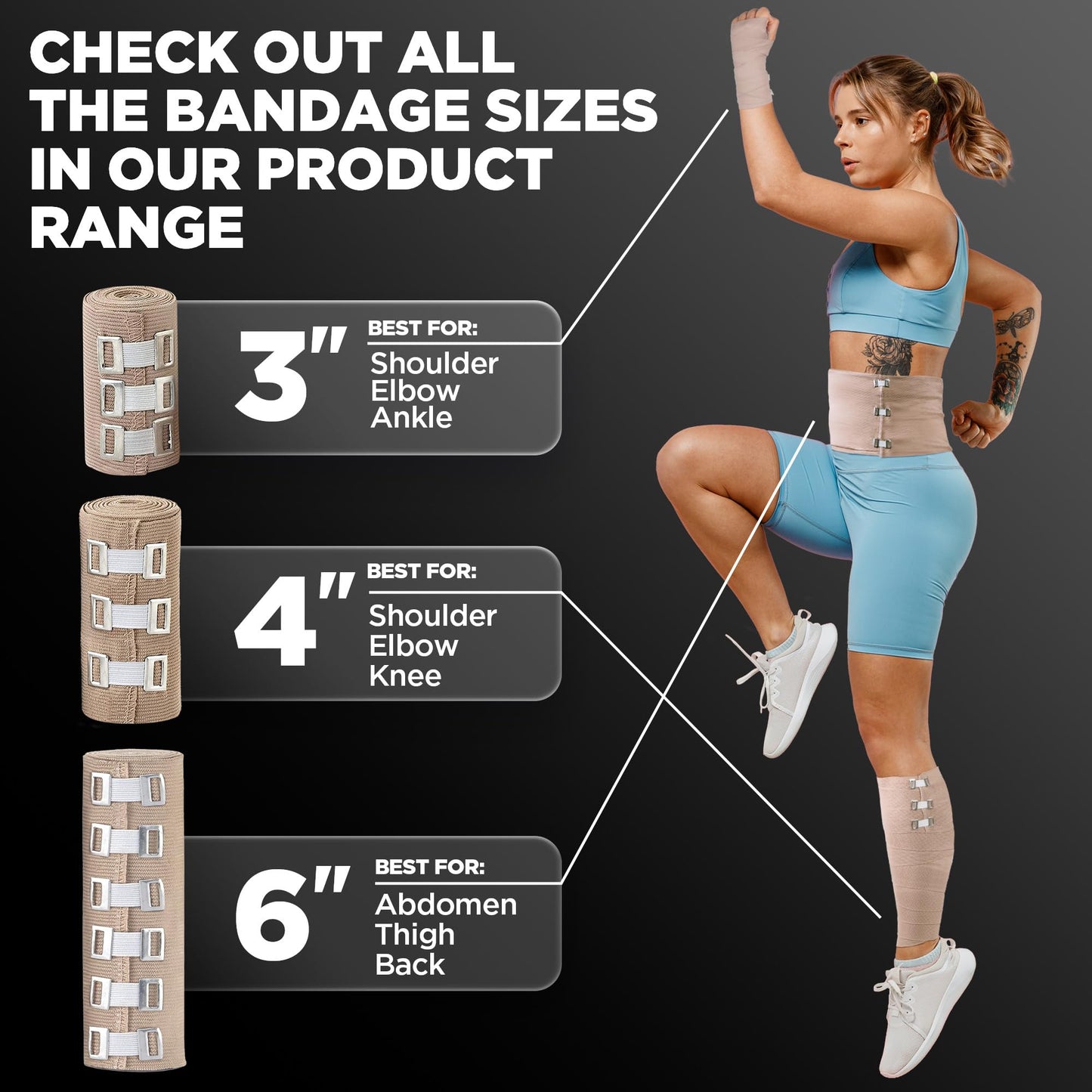 Premium Elastic Bandage Wrap - 4pk (2x3in, 2x4in) + 12 Extra Clips - Strong Compression Bandage Wrap for Leg, Arm, Wrists, Elbow, Ankles, Feet and Knees - for First Aid Kit and After Surgery Recovery