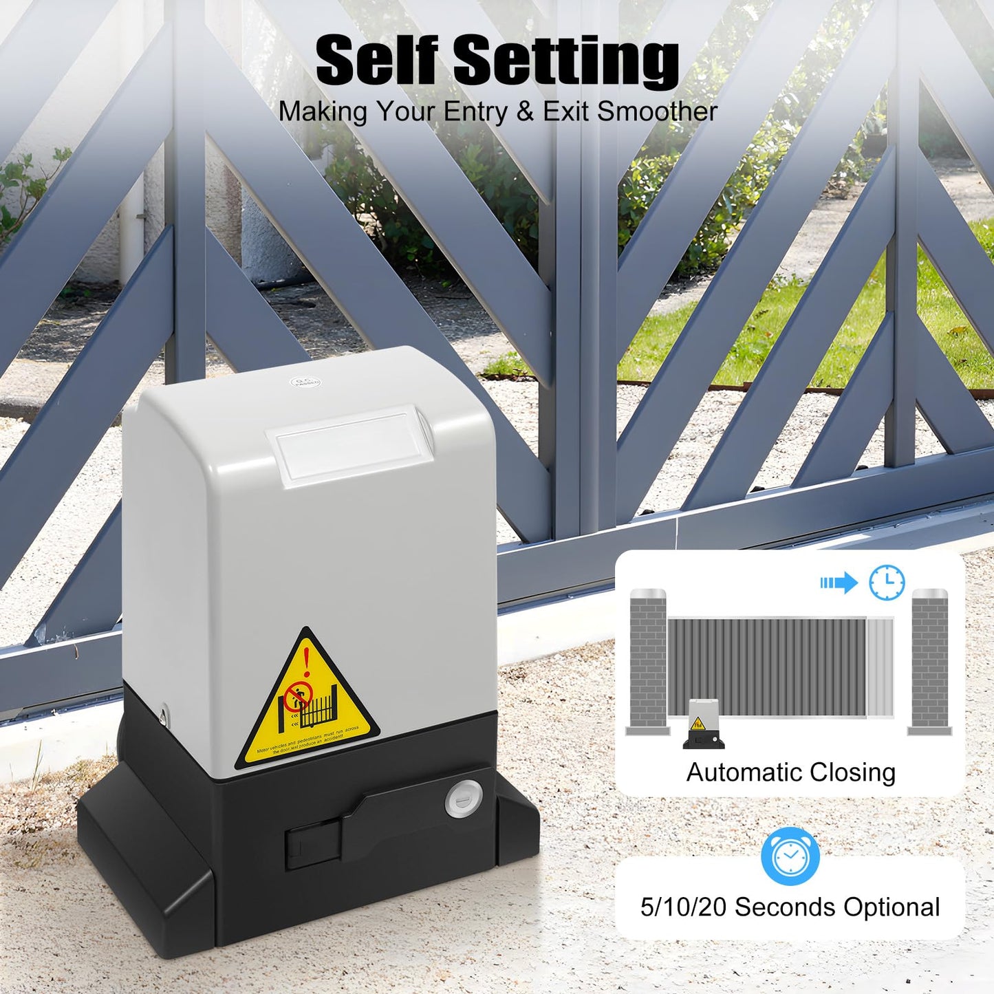 Automatic Sliding Gate Opener, 2645LBS Gate Operator Hardware Kit for Security with 2 Remote Controls & IR Sensor, Electric Rolling Driveway Slide Gate Motor for Gates up to 40ft (550W)
