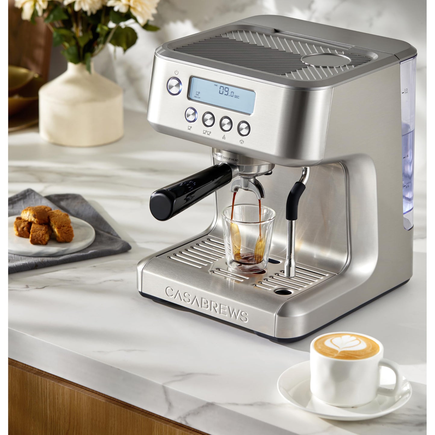 CASABREWS Ultra Espresso Machine with LCD Display, 20 Bar Espresso Maker with Powerful Milk Frother, Customizable Brewing Temperature, Barista-Level Latte and Cappuccino Machine for Home, Silver