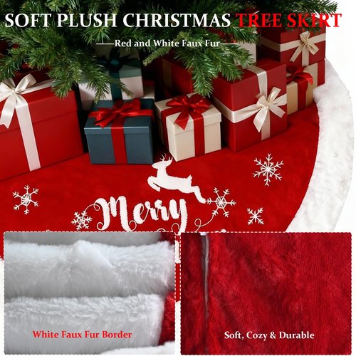 48 Inch Christmas Tree Plush Skirt,Faux Fur Christmas Tree Skirt with Snowflakes,Christmas Decorations Tree Base Skirt for Xmas Tree Decoration,Holiday Home Party Decor