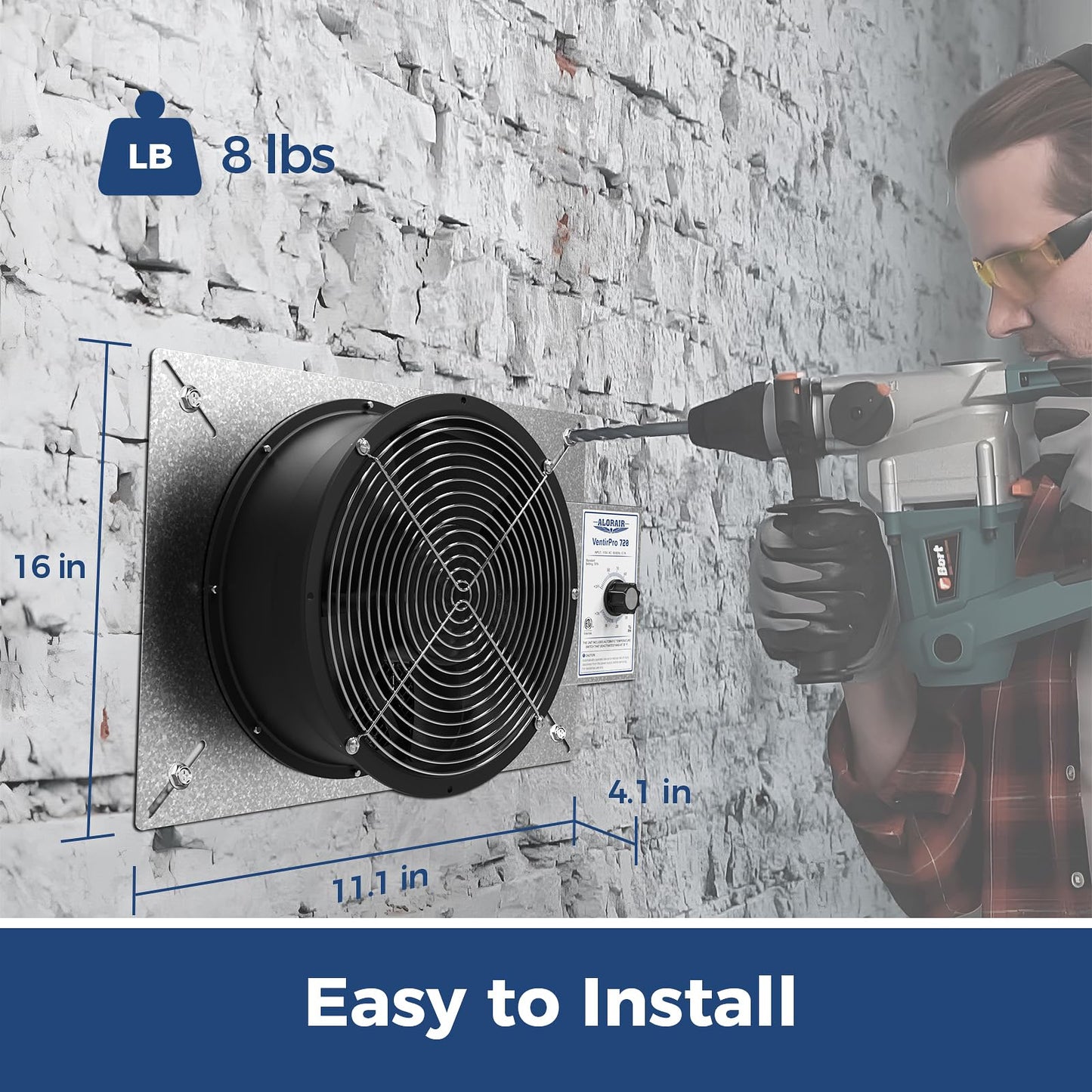 ALORAIR 720 CFM High Flow Powered Crawl Space Ventilation Fan, IP55 Rated 10" Basements Vent Fan with Freeze Protection Thermostat & Dehumidistat, for Crawlspace, Garage, Basements, Attic, Exhaust
