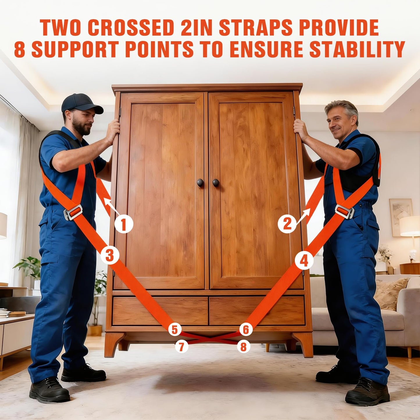 Moving Straps 2-Person Lifting and Moving System Transporting Heavy Objects up to 880lbs Efficiently Safely Suitable for Lifting and Transporting Wardrobes Sofas Furniture (Orange-Red, Standard)